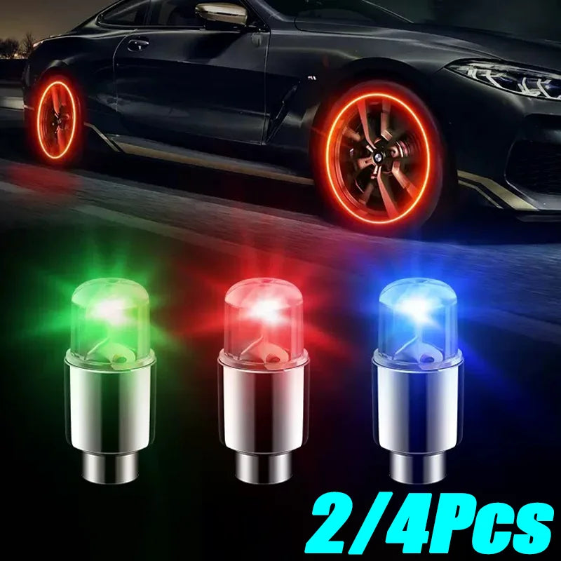 4PCS Hub Ambient Bicycle Tire Neon Valve Cover Colorful