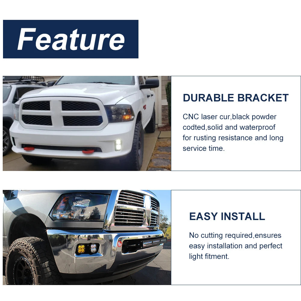 For 2010-2019 Dodge Ram 2500 3500 Upgrade Hidden Bumper Pods Fog