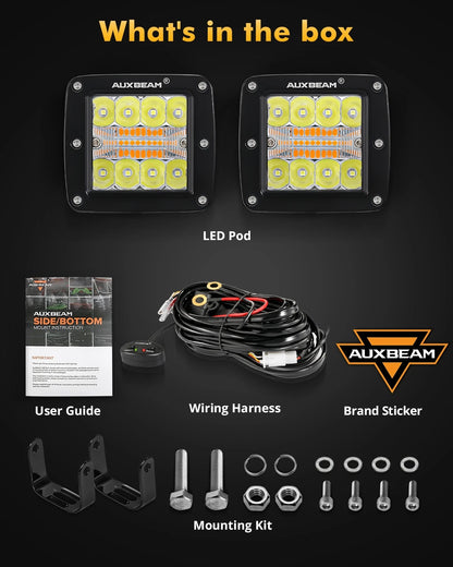 Auxbeam 3inch 72W Square Work Pod Dual Color Lighting