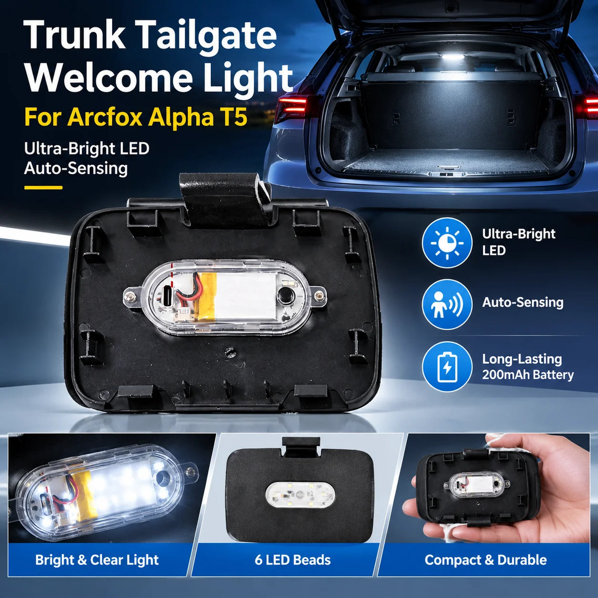 For Arcfox Alpha T5 Ultra-Bright Auto-Sensing Trunk Tailgate