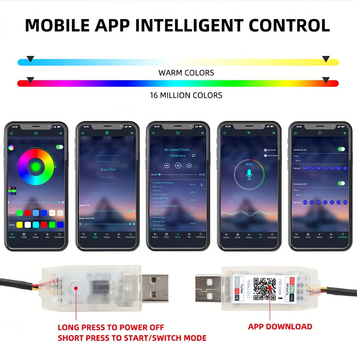 Colorful Interior Hidden APP Remote Control Atmosphere USB