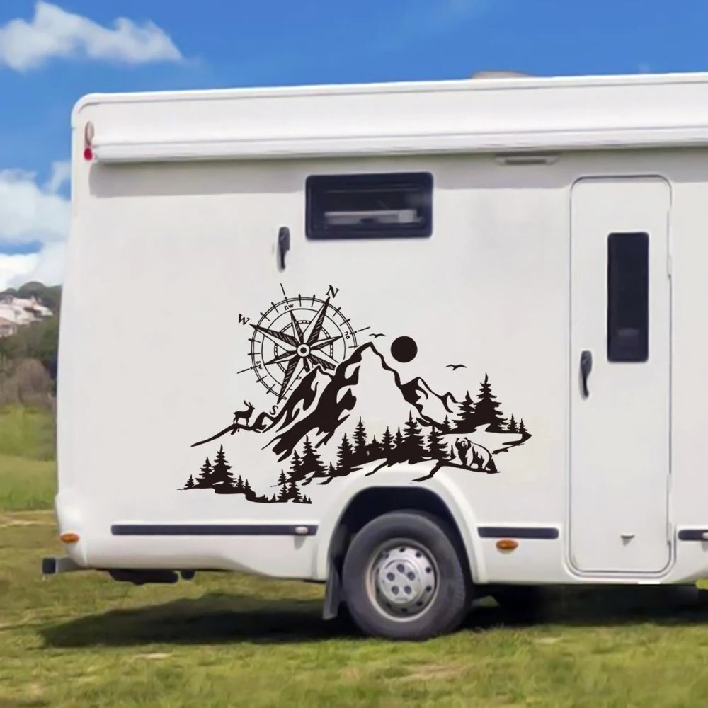For Camper Rv Motorhome Caravan Compass Deer Bear In Mountains