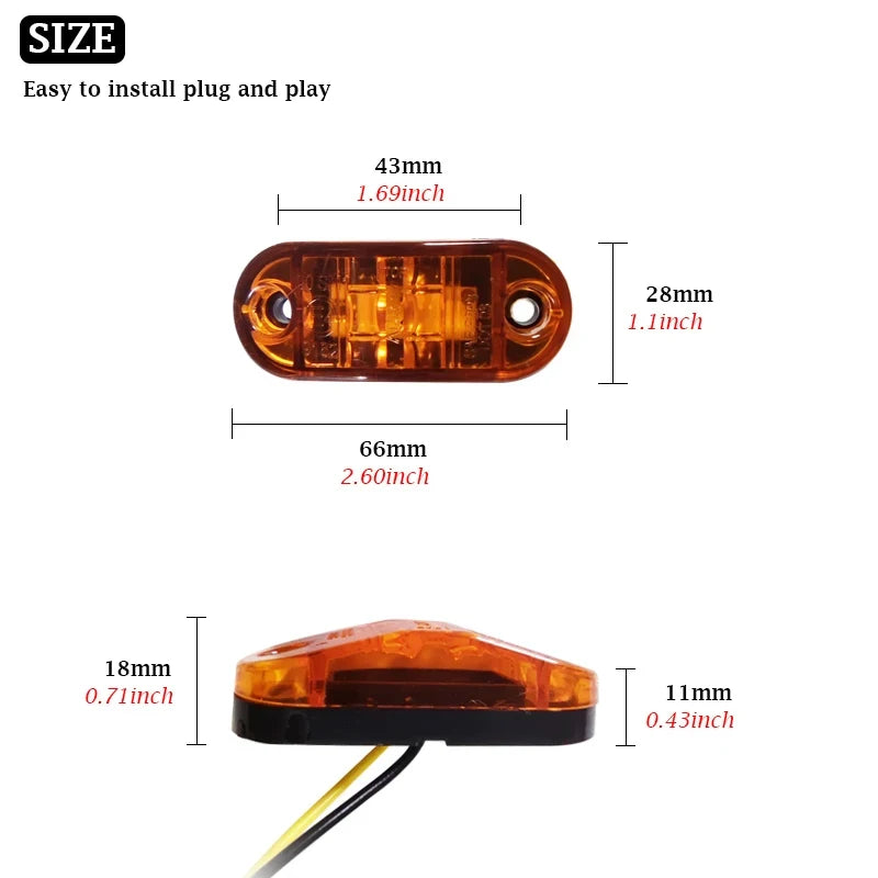 4PCS Side Marker 12V 24V Trailer Trucks Warning Clearance