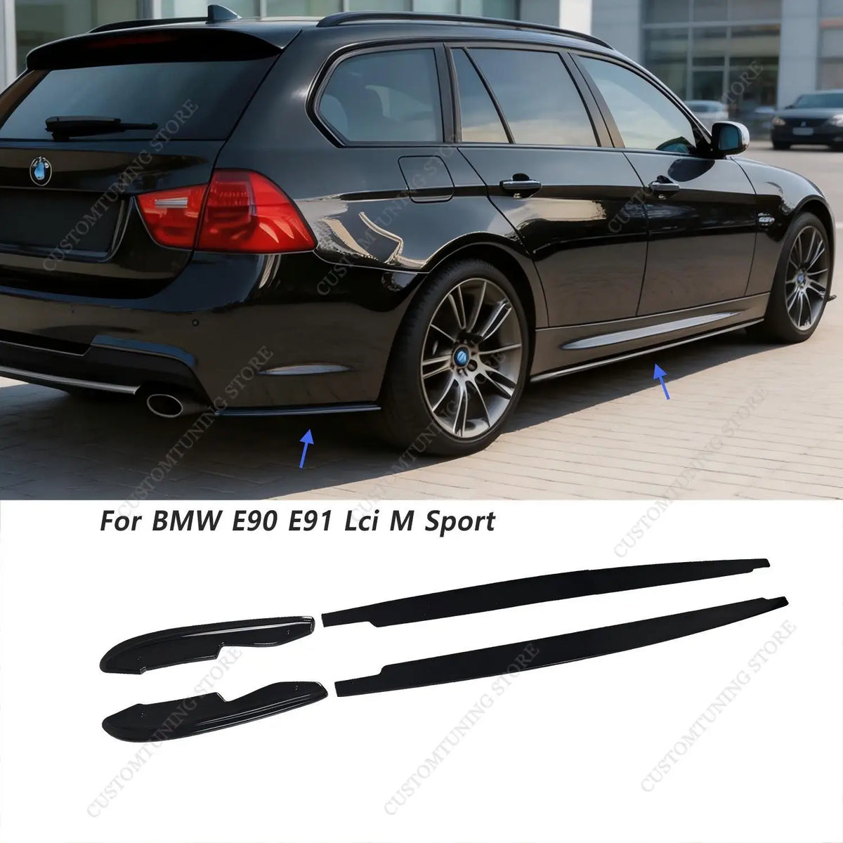 For BMW E90 E91 3 Series Gloss Black Max ABS Side Skirt
