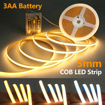 For Under Cabinet Bedroom Decor 5V Cob Strip Battery Power