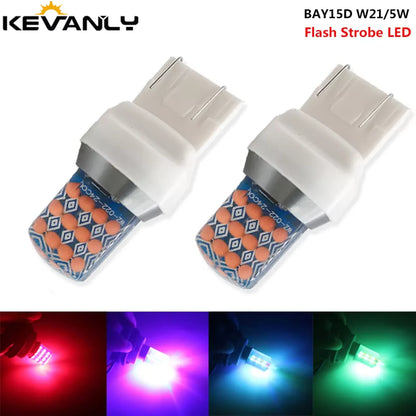 2PCS Strobe Flash RGB T20 7443 W21 5W 1157