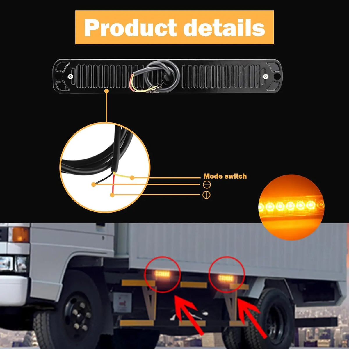 1PC 36W 12LED Yellow Truck Side Marker 900LM Strobe
