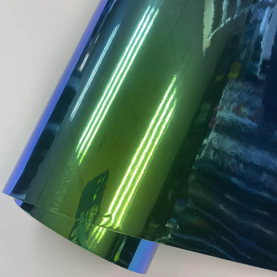 50x137cm Chameleon Rainbow Green Blue Chrome Vinyl Film Laser