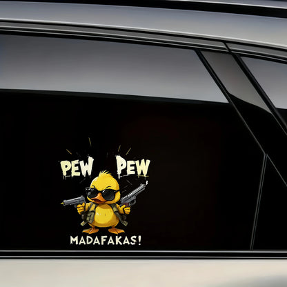 1PC Fully Armed Duck Sticker Pew Funny Cartoon Matte