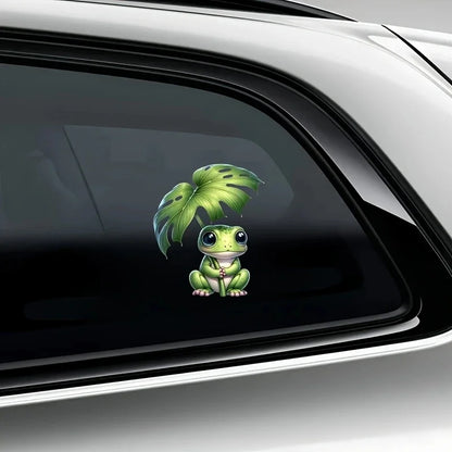 11x13cm Adorable Frog Holding Leaf Pvc Decal Durable