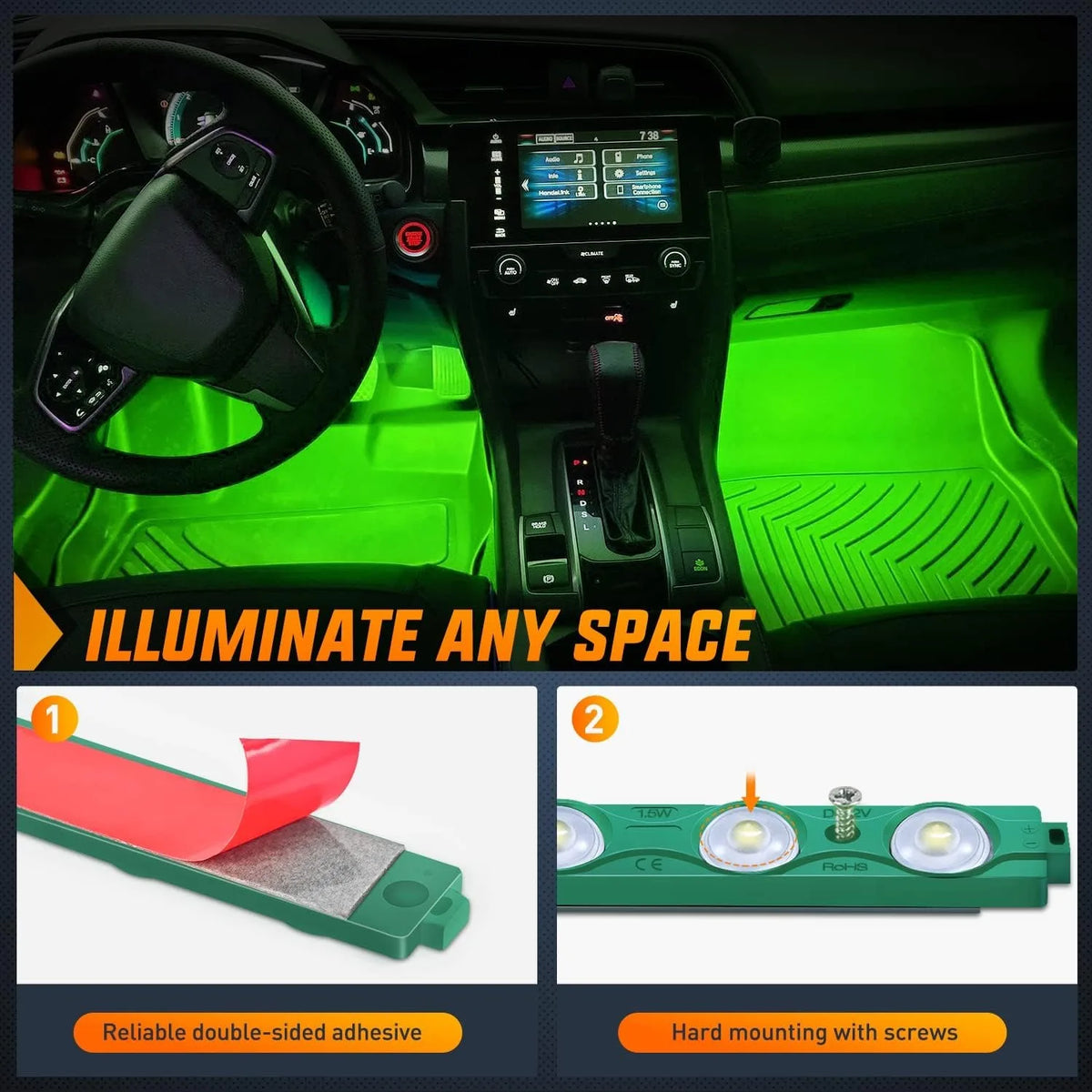 Nilight 8PCS Truck Pickup Bed 24LED Green Cargo Rock