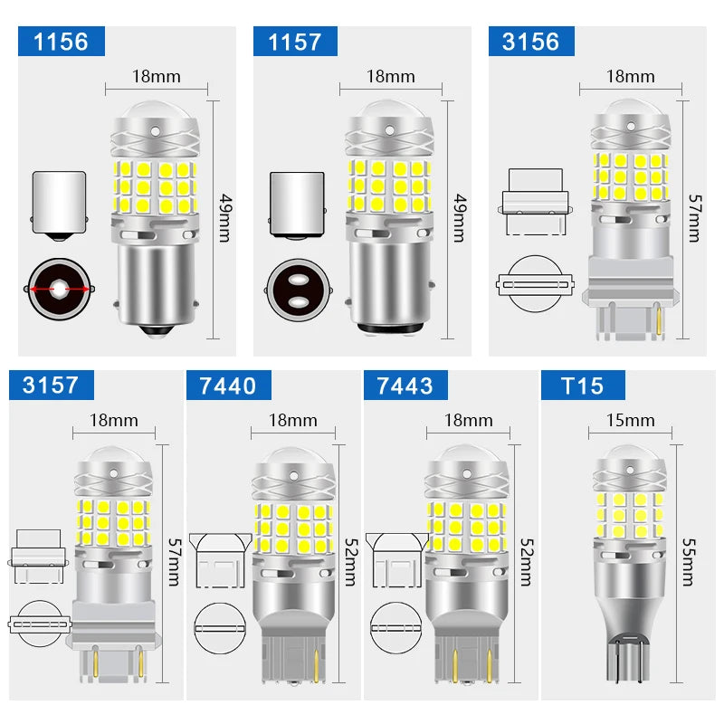 2PCS Canbus 1156 7440 3157 7443 T15 Bulb Turn