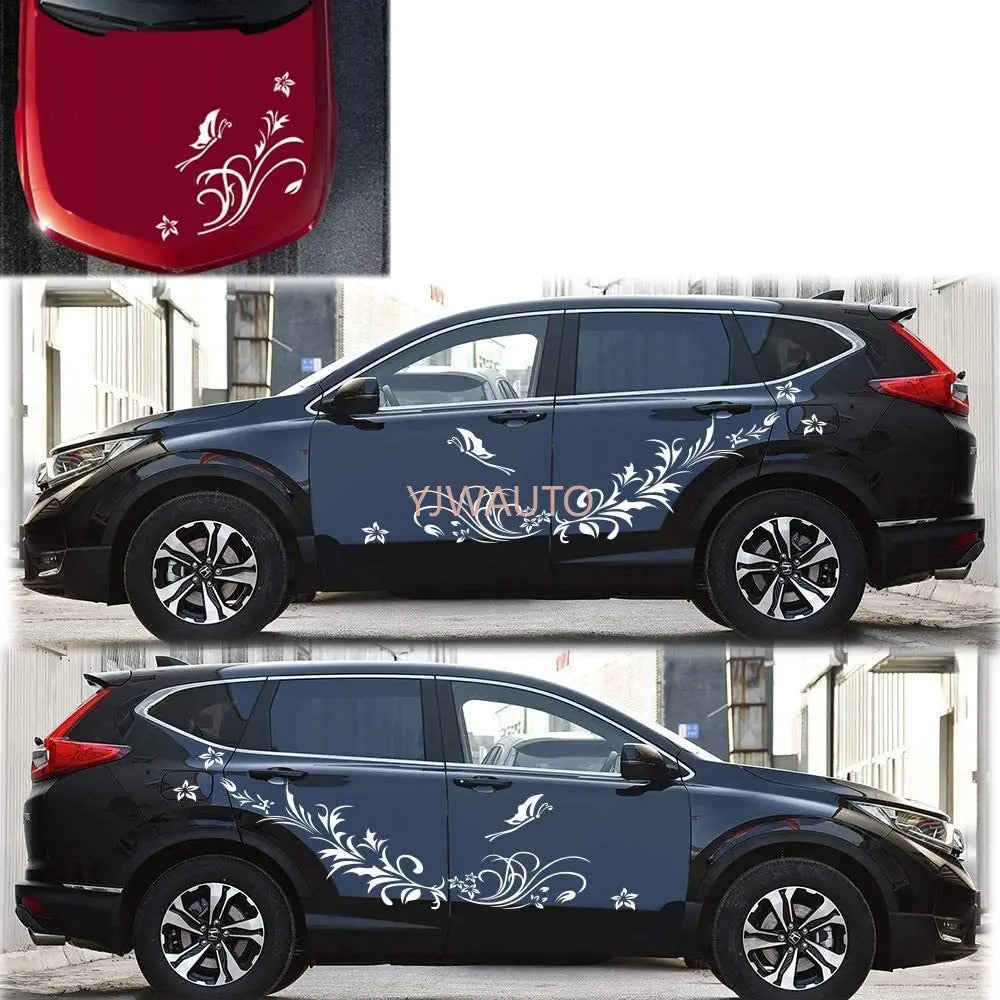szss-car Body Stickers Butterfly Love Flower Decals SUV Hood