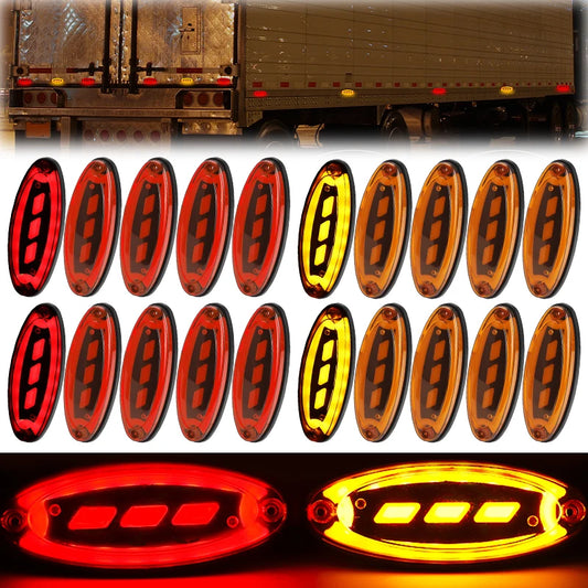 10PCS Oval Side Marker Red Yellow Waterproof Signal Brake