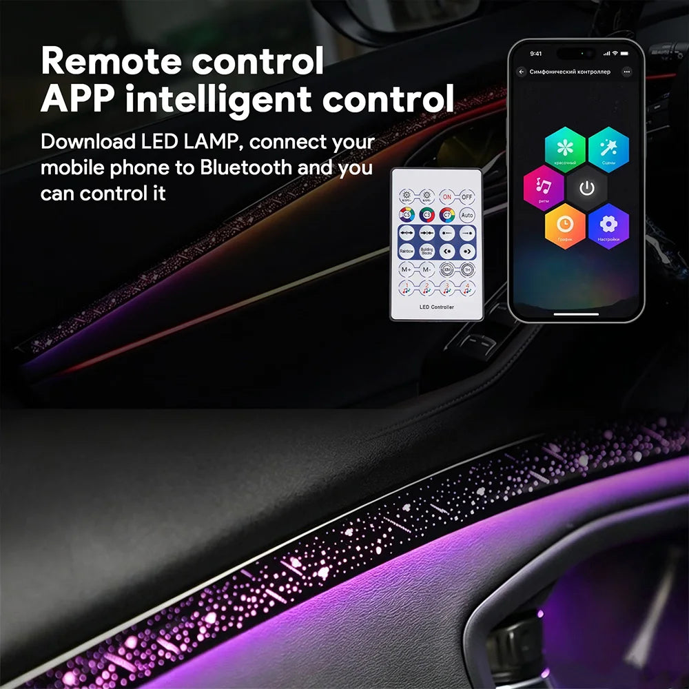 LED Car Starry Sky Waterfall Acrylic Ambient Light RGB Color Changing USB Cigarette Lighter Universal Interior For Most 