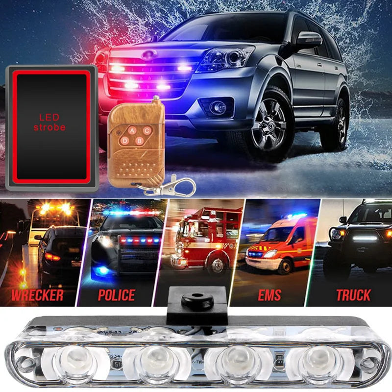 In Red Blue Emergency 12LED Signal 12V Wireless Remote