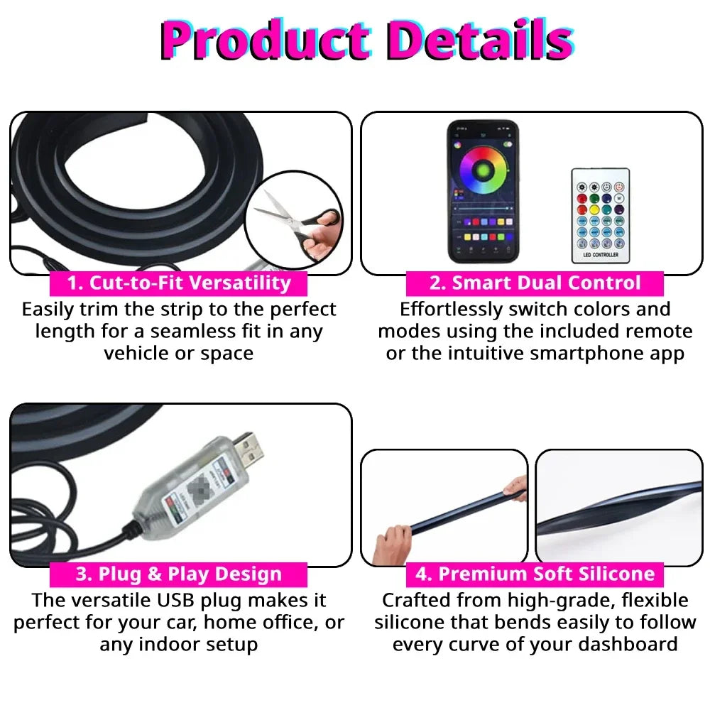 Windshield Ambient Strip Inch RGB Remote APP Music Sync
