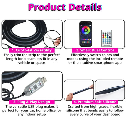 Windshield Ambient Strip Inch RGB Remote APP Music Sync