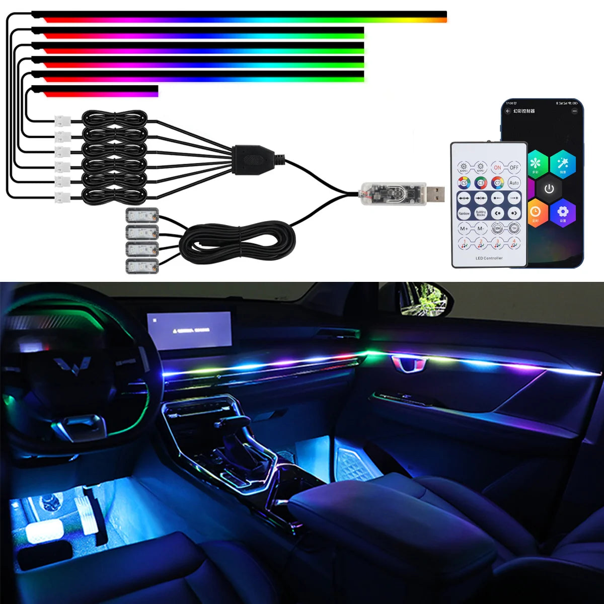 For Tesla USB APP Remote Control In Interior Acrylic Ambient RGB