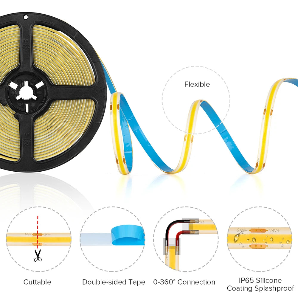 Fcob Strip IP65 Waterproof 5M 480 528 640 Leds
