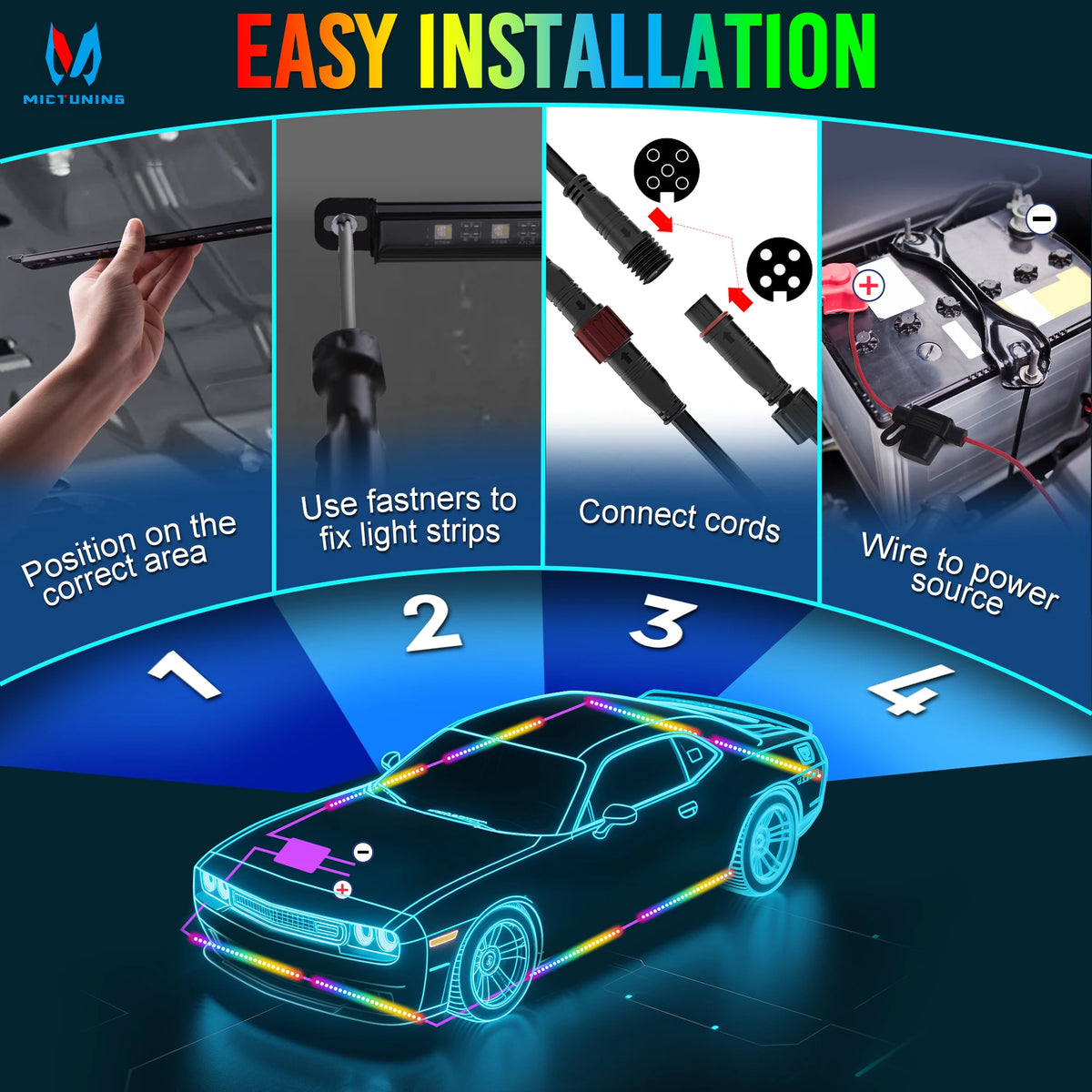 Mictuning U8 Underglow Bar Kit Rgbic RGB Strips Aluminum