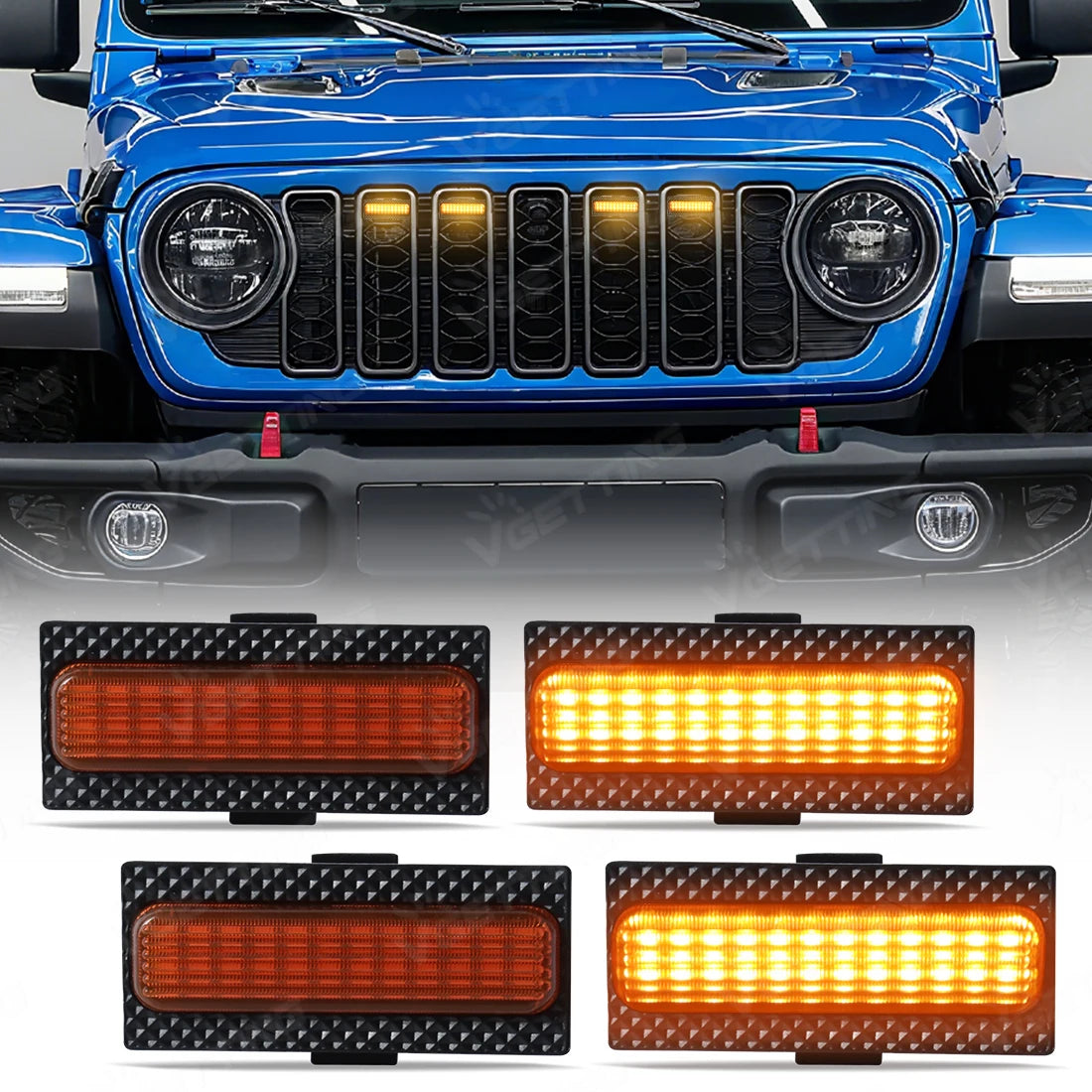 For Jeep Wrangler Jl 2024 2025 4PCS Grill Front Bumper Daytime