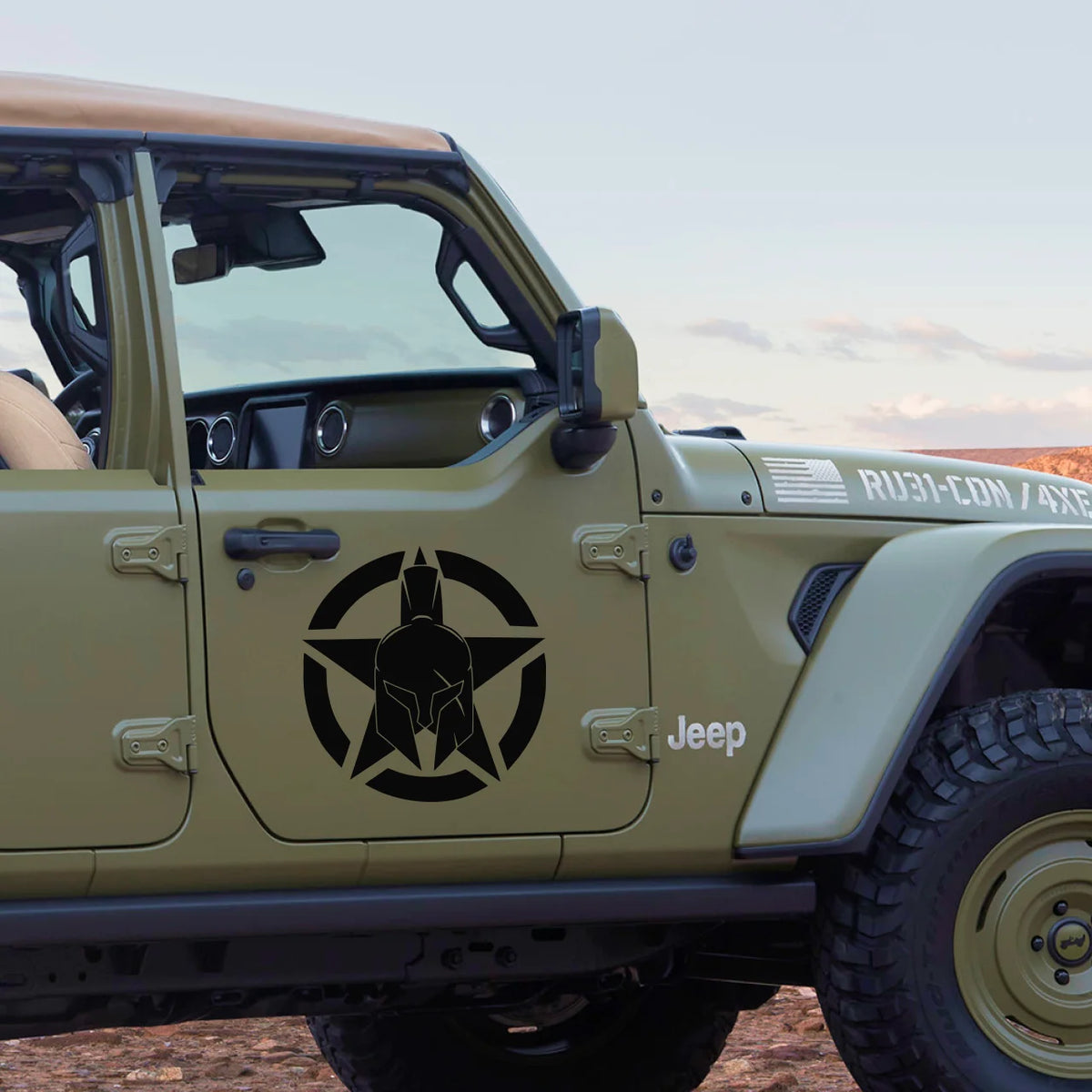 Circular Five Point Star Spartan Helmet Engine Hood Vinyl