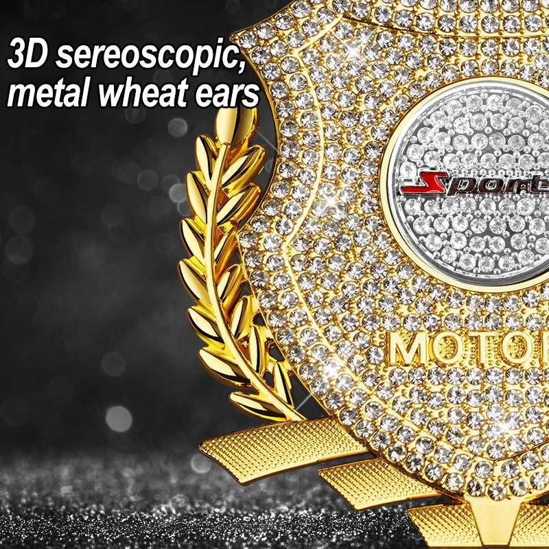 Diamond Studded Wheat Ear Emblem Sticker 3D Metal Badge