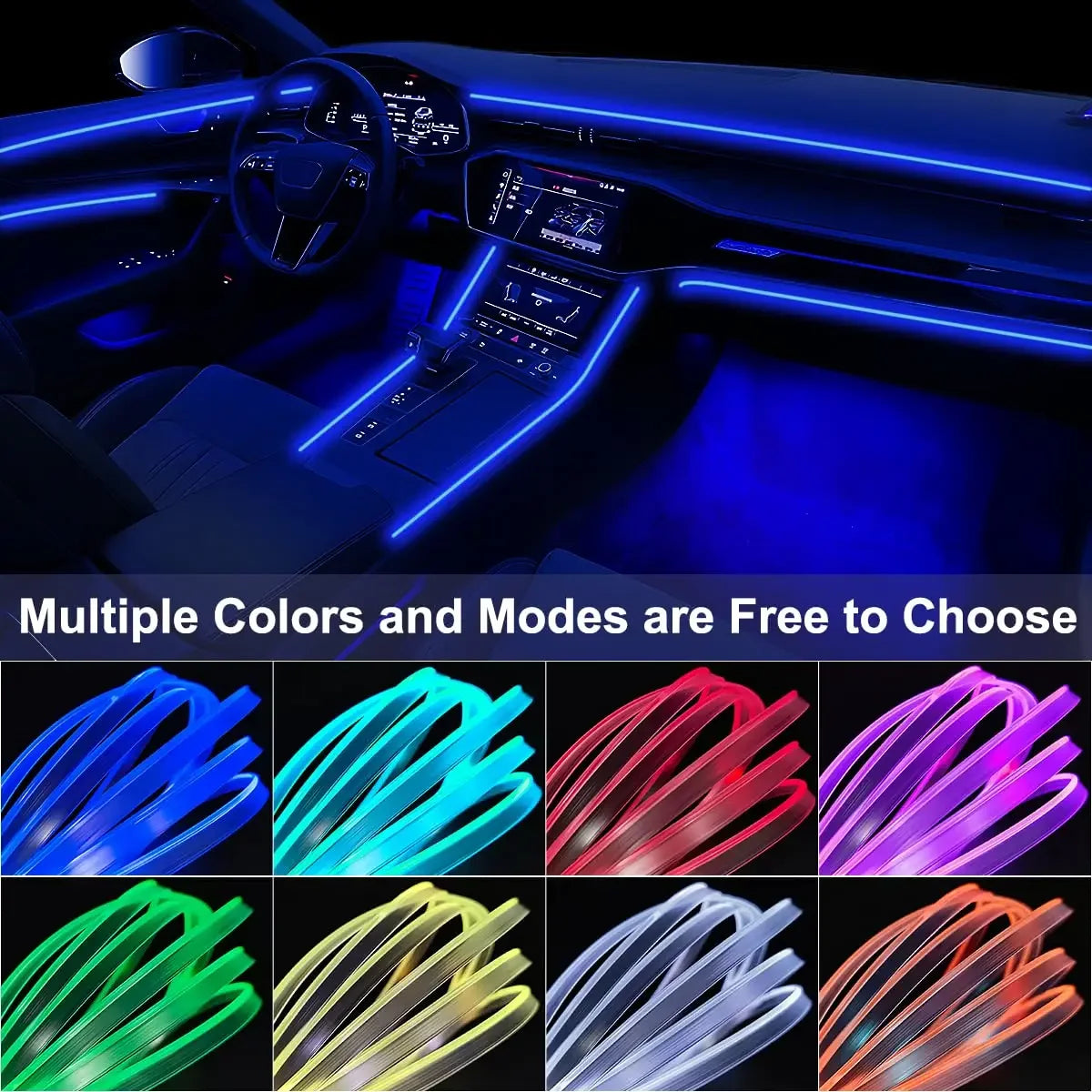 RGB LED Car Ambient Light Kit 6 in 1 Fiber Optic Interior Strip with APP Remote Control Music Sync Neon Mood Dashboard F