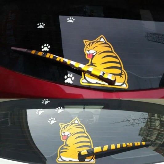 Funny Cat Stickers Moving Tail Rear Windshield Cartoon Reflective