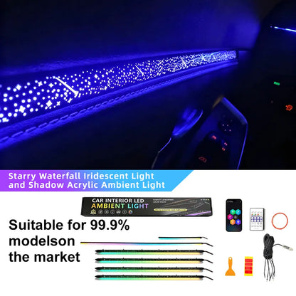 LED Car Starry Sky Waterfall Acrylic Ambient Light RGB Color Changing USB Cigarette Lighter Universal Interior For Most 