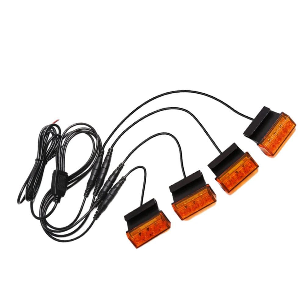 4PCS 12V Yellow Cover Always On One Four Grille