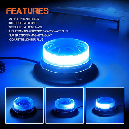 Blue Emergency Strobe Roof Flashing Hazard Warning 12V 24V