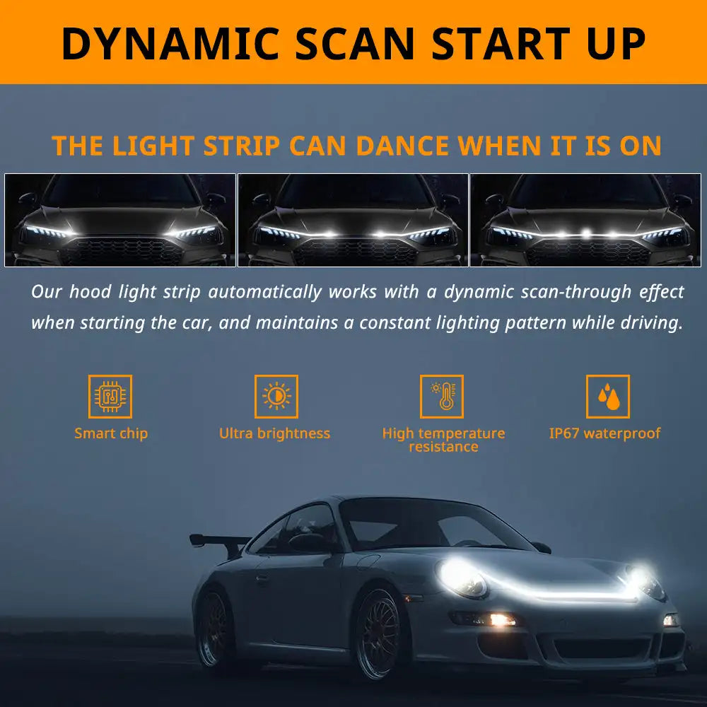 Inch White Dynamic Scan Truck Hood Strip Waterproof Silicone