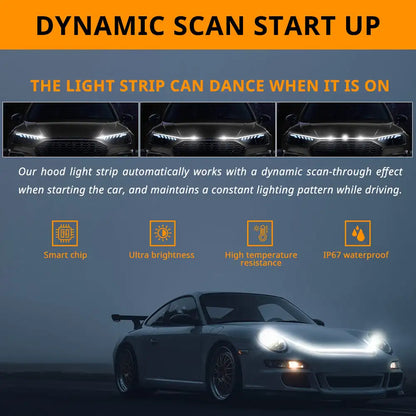 Inch White Dynamic Scan Truck Hood Strip Waterproof Silicone