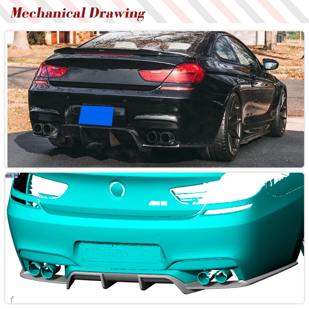 For BMW F06 F12 F13 M6 Carbon Fiber Frp Rear Bumper Lip Diffuser
