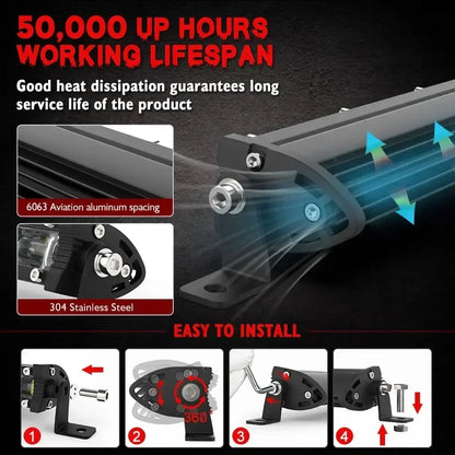 For Motorcycle 6D Ultra Strip Bar Inch Driving Fog Work 4X4