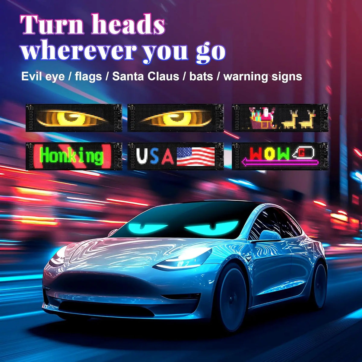 Pair Signs Windshield Dynamic Devil Eyes Flexible Display Dual