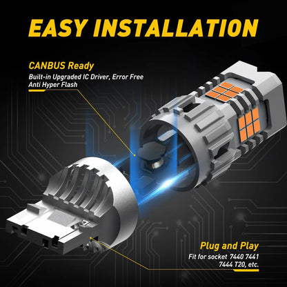 For Audi A3 Ford Focus Jeep Auxito 2PCS T20 7440 Bulb Canbus