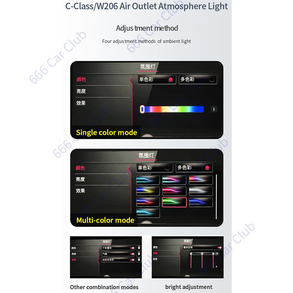 For Mercedes Benz C-Class W206 2022 Colours Air Vents RGB