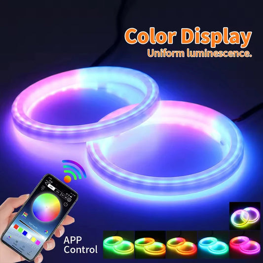 2pcs Led RGB Angel Eyes Lights Halo Rings With Turn Signal Lighting DRL App Bluetooth Control For Car Motorcycle Headlig