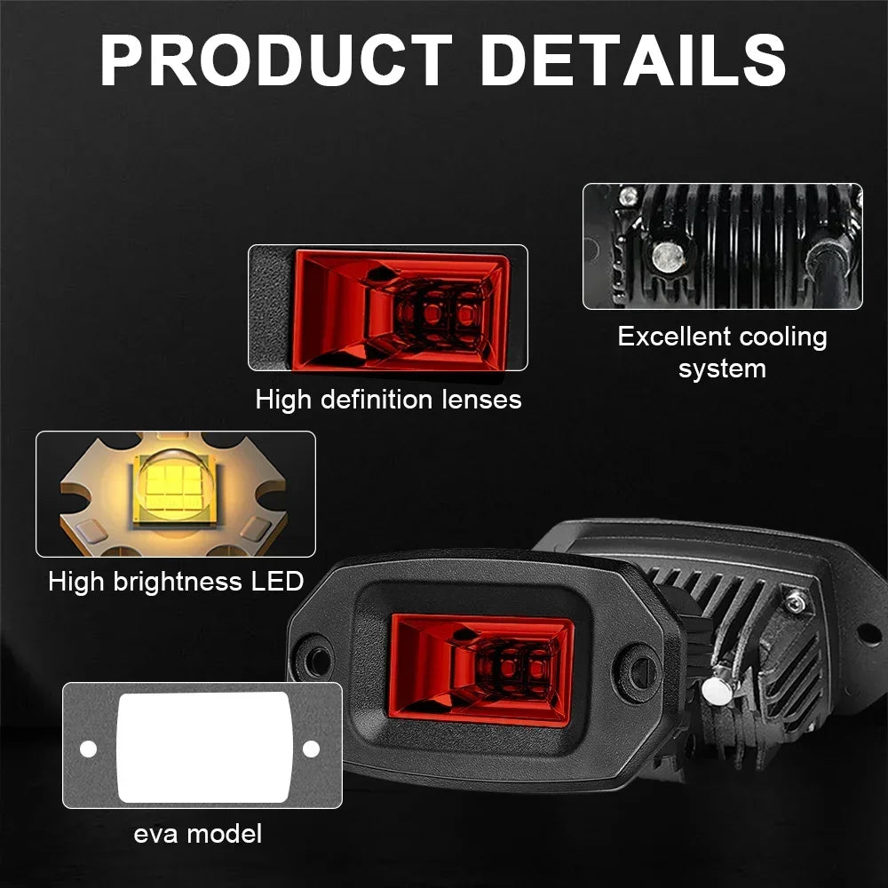Red Inch Flush Mount Pod Off Road Driving Work