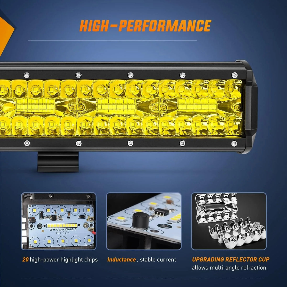 Nilight 12inch Amber Bar 240W Triple Row Spot Flood