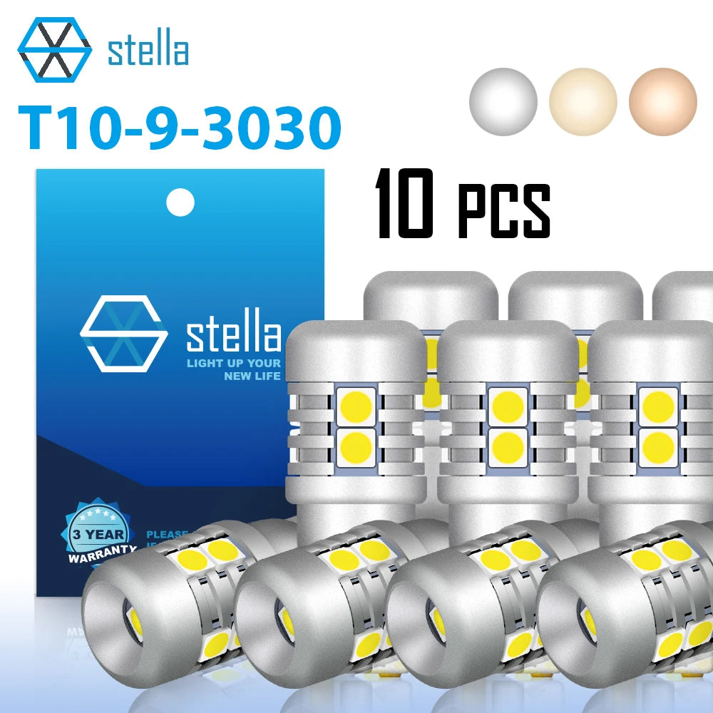 Stella 10PCS 9-46v T10 W5W 3000K Warm White 4300K