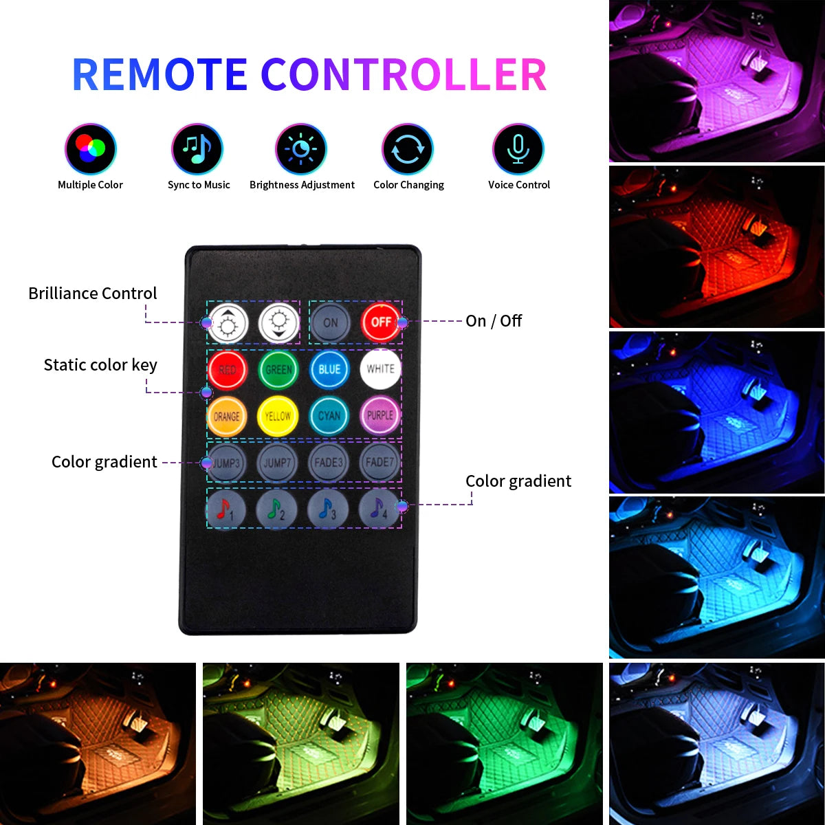 Backlight Foot Ambient Green Blue Red White Pink Interior