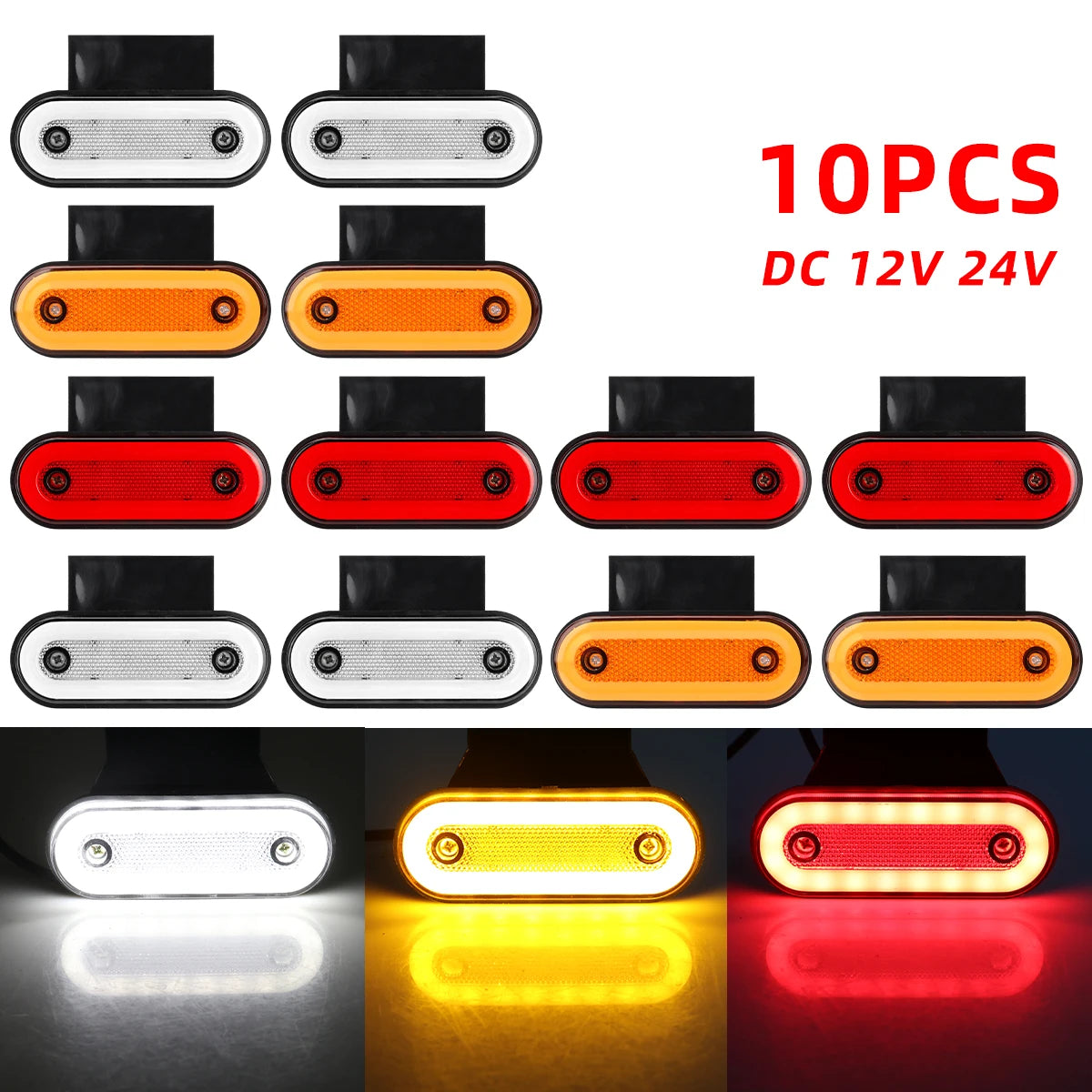 10PCS 12V 24V Truck Side Marker Trailer Van Bus