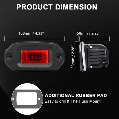 Red Inch Flush Mount Pod Off Road Driving Work
