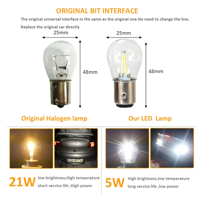 2X P21W ba15s 1156 1157 bay15d Bulb Socket Filament
