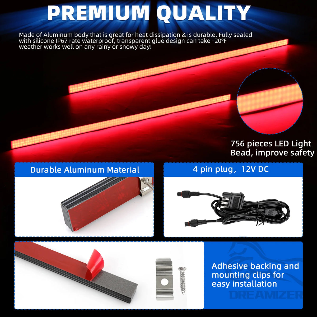 2PCS In Tailgate Bar Inch Aluminum 756leds Truck Strip
