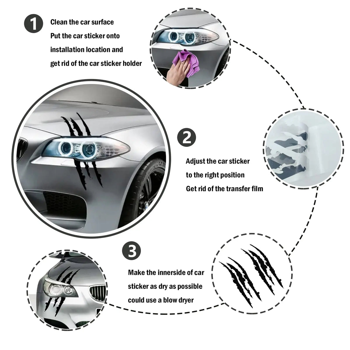 For Headlight Body 1PC Sticker Reflective Monster Claw Vinyl